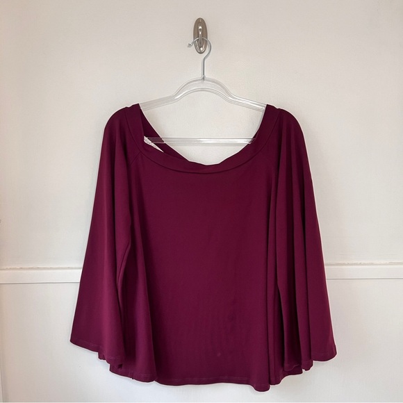 Susana Monaco Burgundy Off the Shoulder Bell Sleeve Tie Back Top - Picture 6 of 10
